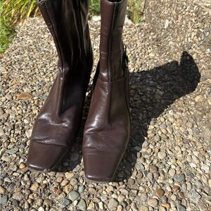 Nine West Brown Ankle Boots Rugged Sole Leather